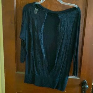 BKE RED - size S - open / laced back and sleeves black blouse
